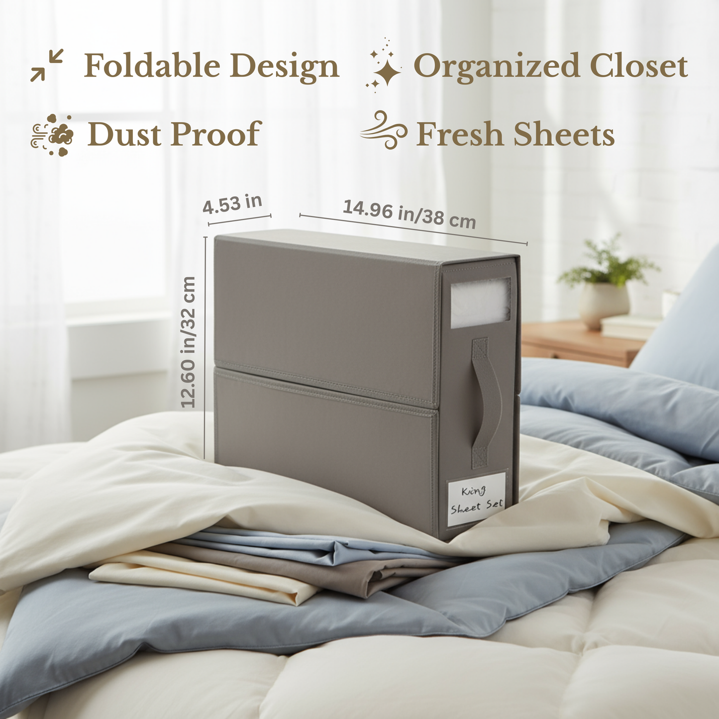Bed Sheet Organizer and Storage | Foldable Linen & Bed sheet Storage Box for Closet, Wardrobe & Underbed Organization