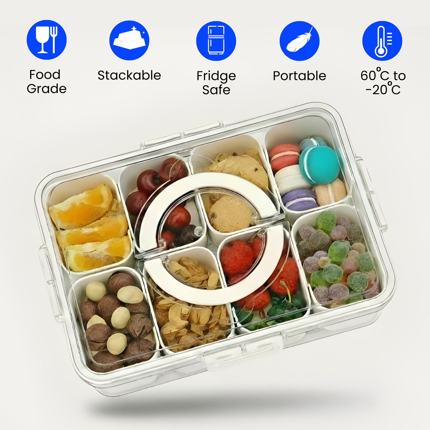 Snackle Box | Divided Serving Tray With Lid and Handle